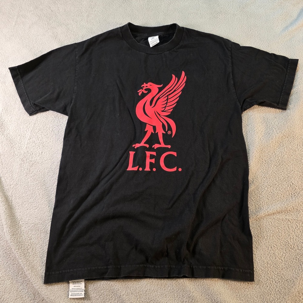 Liverpool FC Mens Medium Black Red Crest Short Sleeve T Shirt